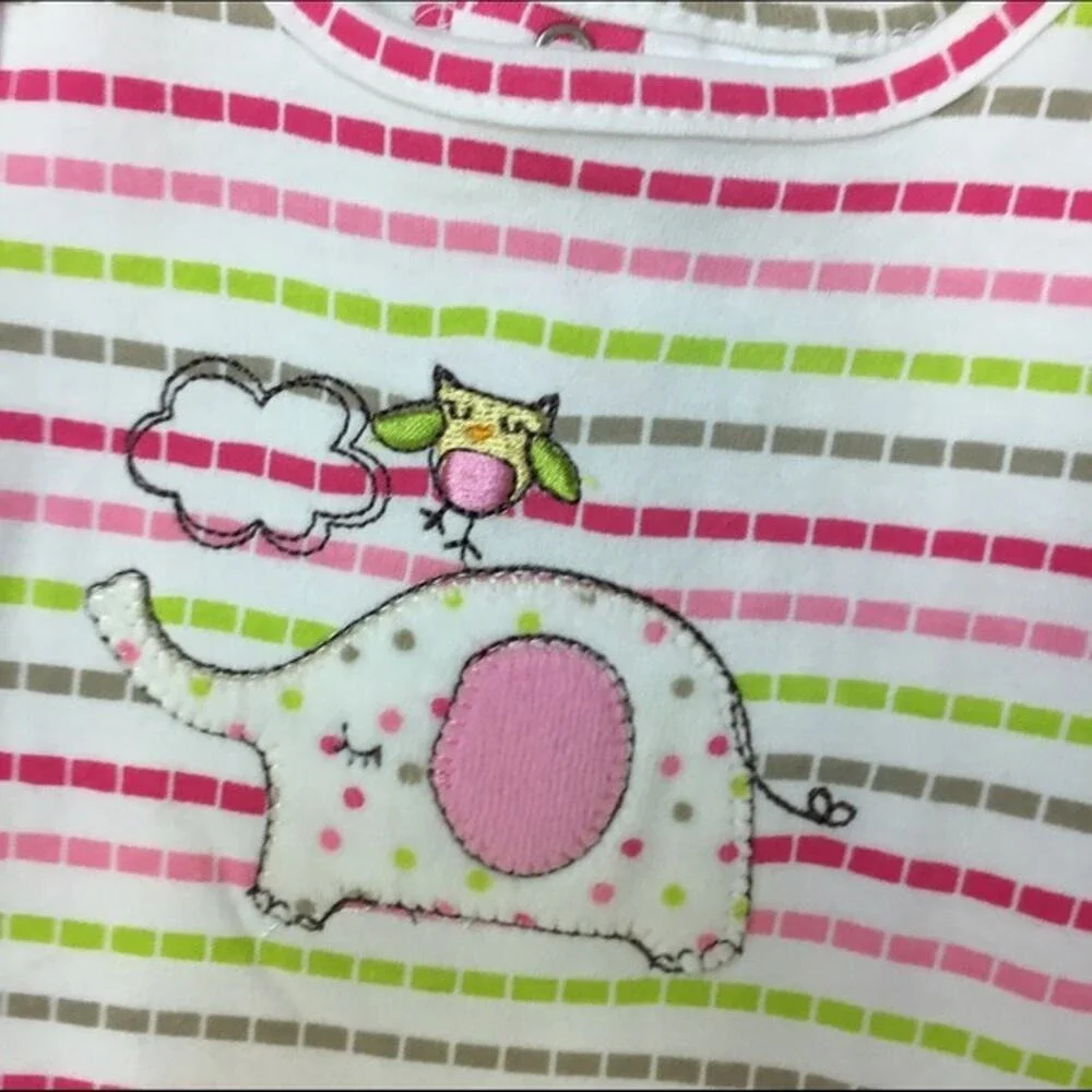 Nursery Rhyme Girls Dress Sz 0-3 Mo Elephant Bird Pink Green Stripe Bloomers NEW